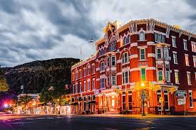 Historic Strater Hotel in downtown Durango, Colorado at dusk